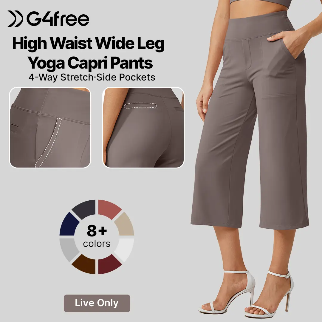 【Live Exclusive】G4Free Capri Pants for Women Wide Leg Yoga Dress Cropped Pants Capri Leggings with Pockets for Casual Summer, Womenswear, Bottoms Basic
