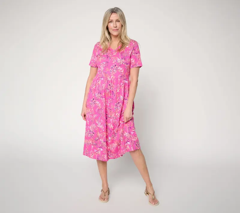knee length dresses for ladies Madeline in Pink Casual Midi Everyday Dress  Ivy City Co