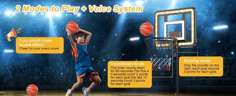 CuLiDing Kids 3ft to 5.8ft Height Adjustable Indoor Basketball Stand with Timer,Weatherproof Base for Outdoor Practice Portable Durable Fun