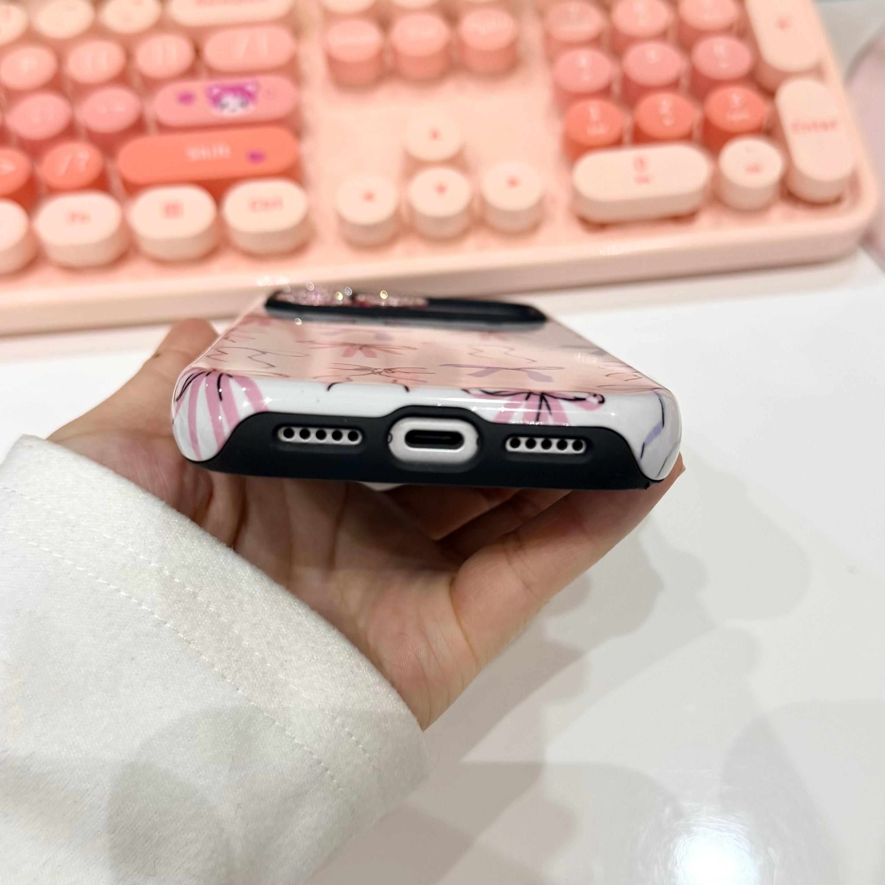 Cute bow iPhone case, hard shell phone cover, dual-layer shockproof design, compatible with iPhone 17/16/15/14/13 Pro/Plus and iPhone 17/16/15 Pro Max cases