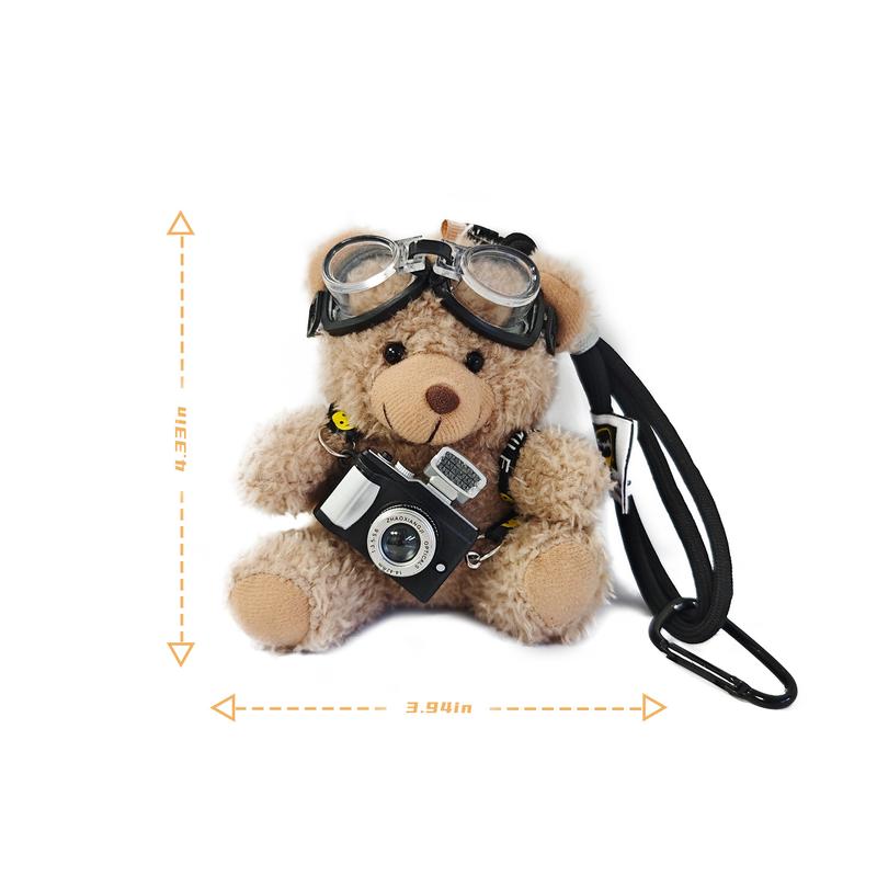 Cute Bear Bag Charms Plush Keychain with Flash Camera & Glass for Handbags Purses Totes Backpacks Adorable & Functional Accessory
