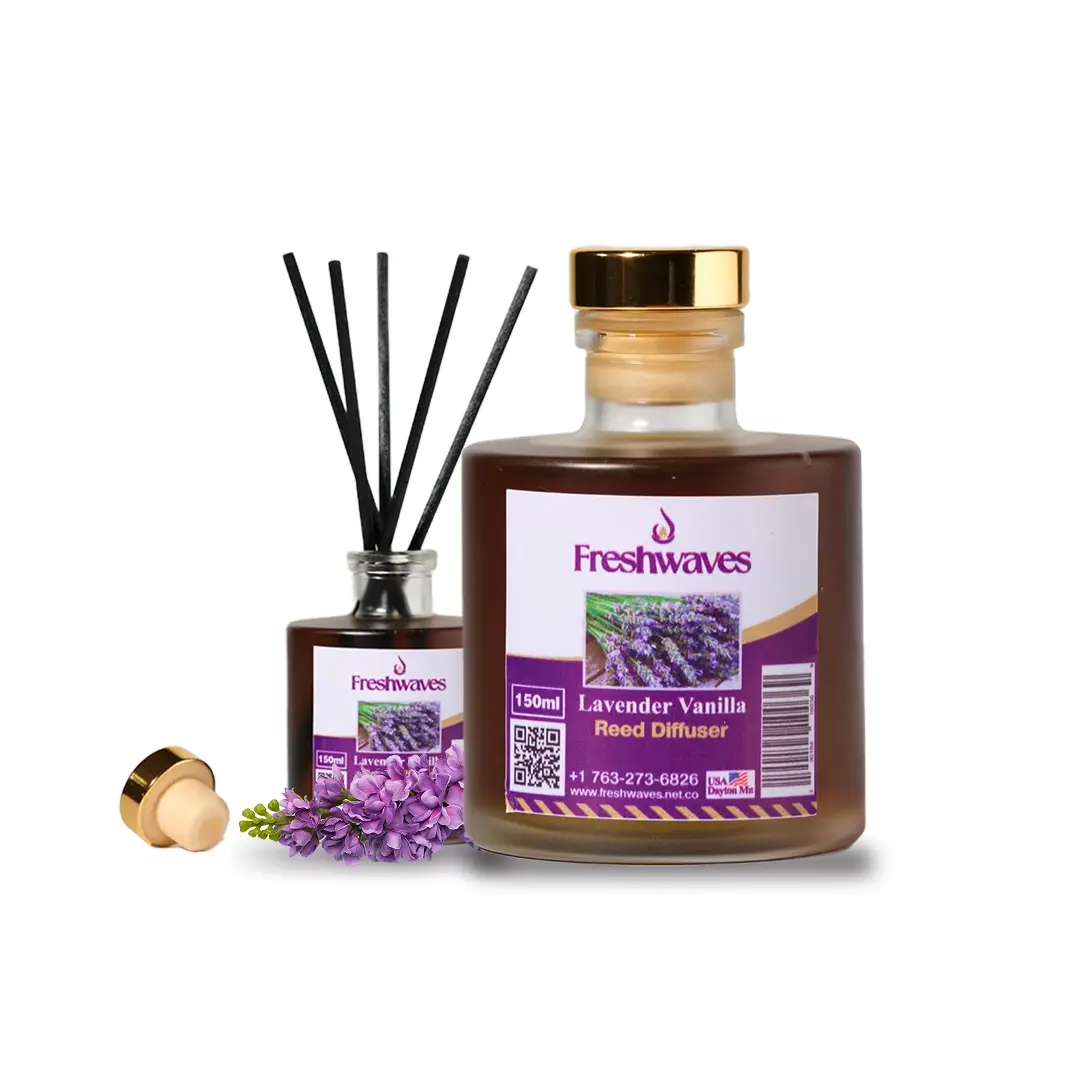 Freshwaves Lavender Vanilla Reed Diffuser 150ml Aromatic Home Fragrance with Black Sticks for Relaxing Atmosphere