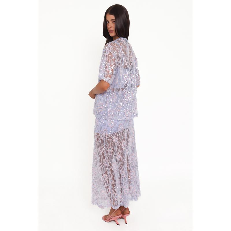 Yonder Sheer Panel Lace Maxi Skirt - Purple