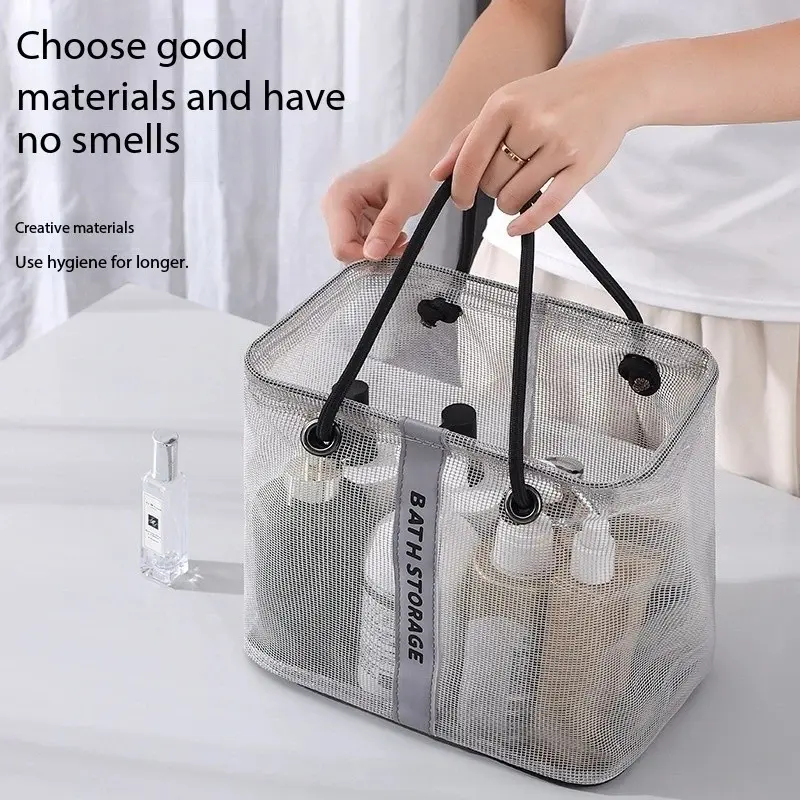 2-in-1 Collapsible Mesh Drain Basket, Large Home Organizer with Carry Handle for Travel Toiletry & Swimming Storage, Eco-Friendly Shelf Basket
