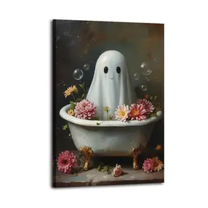 Vintage Halloween Ghost Aesthetic Room Poster Canvas Poster, Cute And Vibrant Poster for Bedroom, Dorm, Gaming Setup