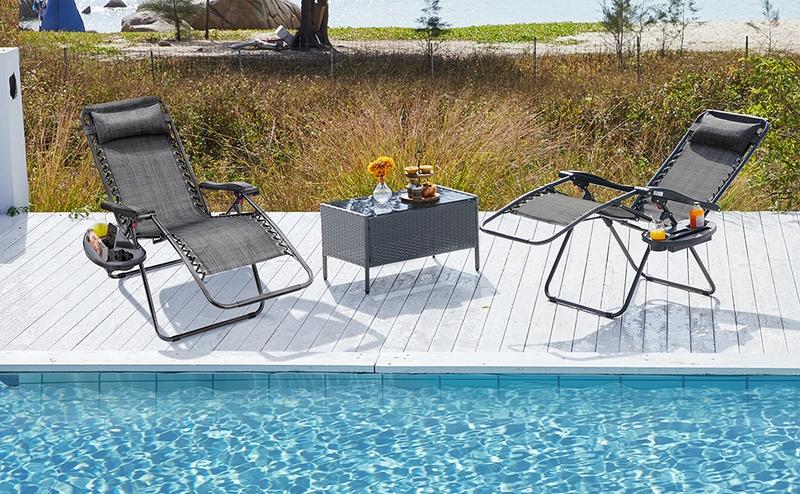 Yaheetech 2pcs Zero Gravity Recliners, Outdoor Patio Reclining Lounge Chair with Cupholder/Pillow, Set of 2 Foldable Lounge Camping Chair