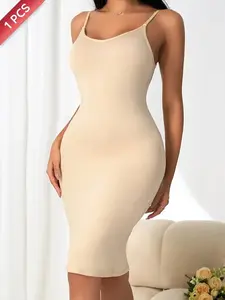 Elegant Seamless Slip Dress with a Full-Length Design, featuring an anti-exposure layer, made from comfortable, breathable fabric, suitable for women, without shaping functionality