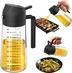 Glass Olive Oil Sprayer for Cooking - 2 in 1 Olive Oil Dispenser Bottle for Kitchen Gadgets & Air Fryer Accessories, Salad, BBQ - Black, Dual Dispensing, Precision Spray Nozzle, BPA-Free, Safe, Non-Slip Bottom, Leak-Proof, Dishwasher Safe - Utensils
