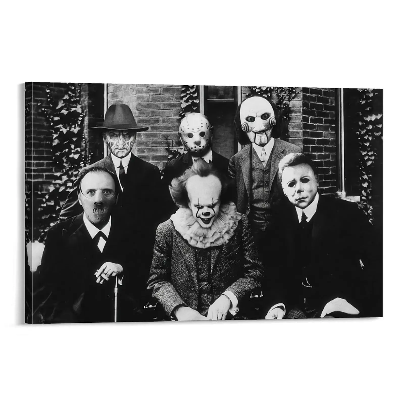 Vintage Gothic Horror Wall Art Poster - Black and White Decorative Artwork, Metal-Wood Wall Decor, Dark Academia Halloween Indoor Man Cave Decor