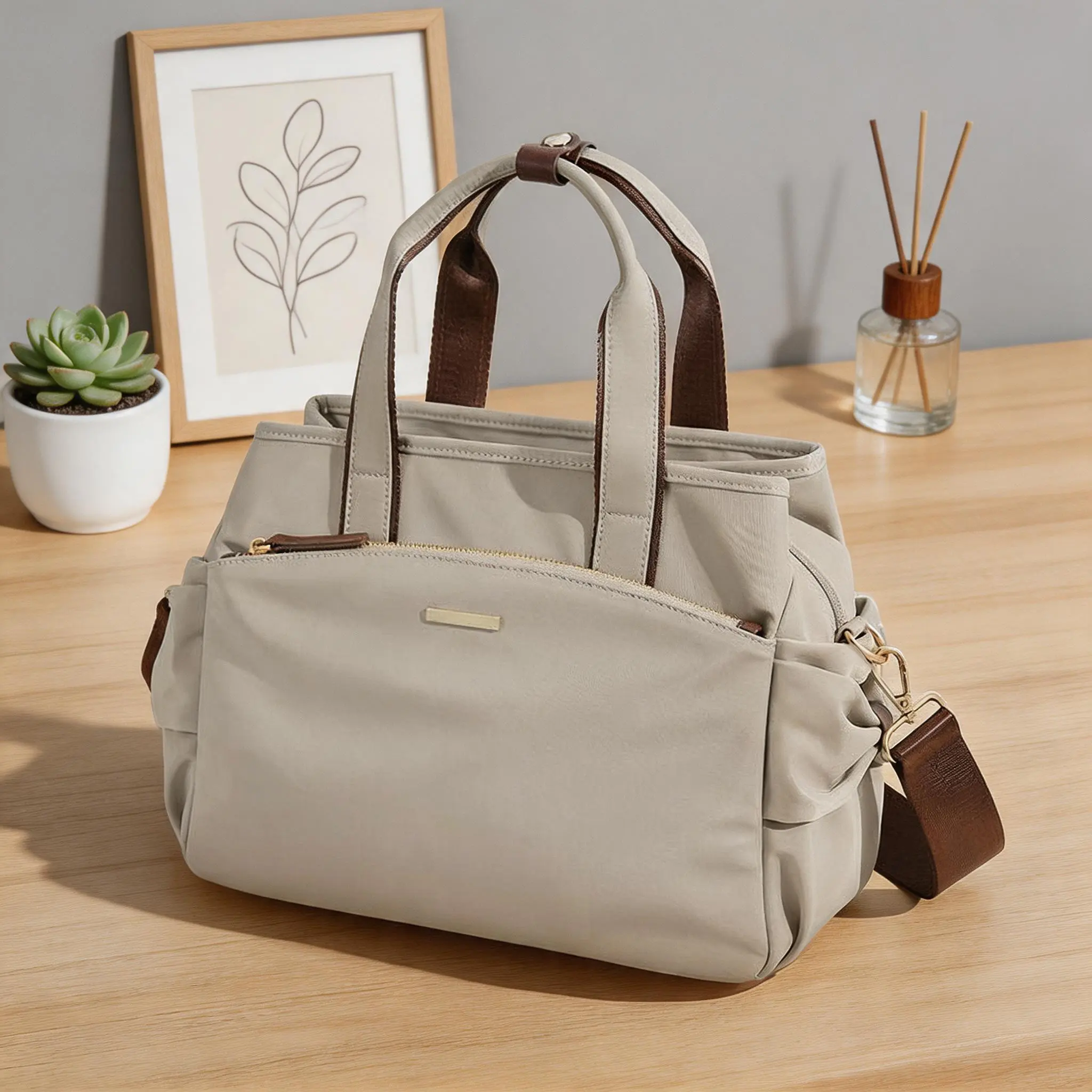 Women's Waterproof Canvas Tote Bag, Crossbody / Handbag 2-in-1, Large Capacity Multi-Layer Organizer Bag, Fashion Casual Commute Handbag