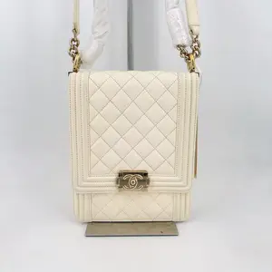 Pre-owned CHANEL leather Crossbody Bags Calfskin Quilted North South Boy Flap Light