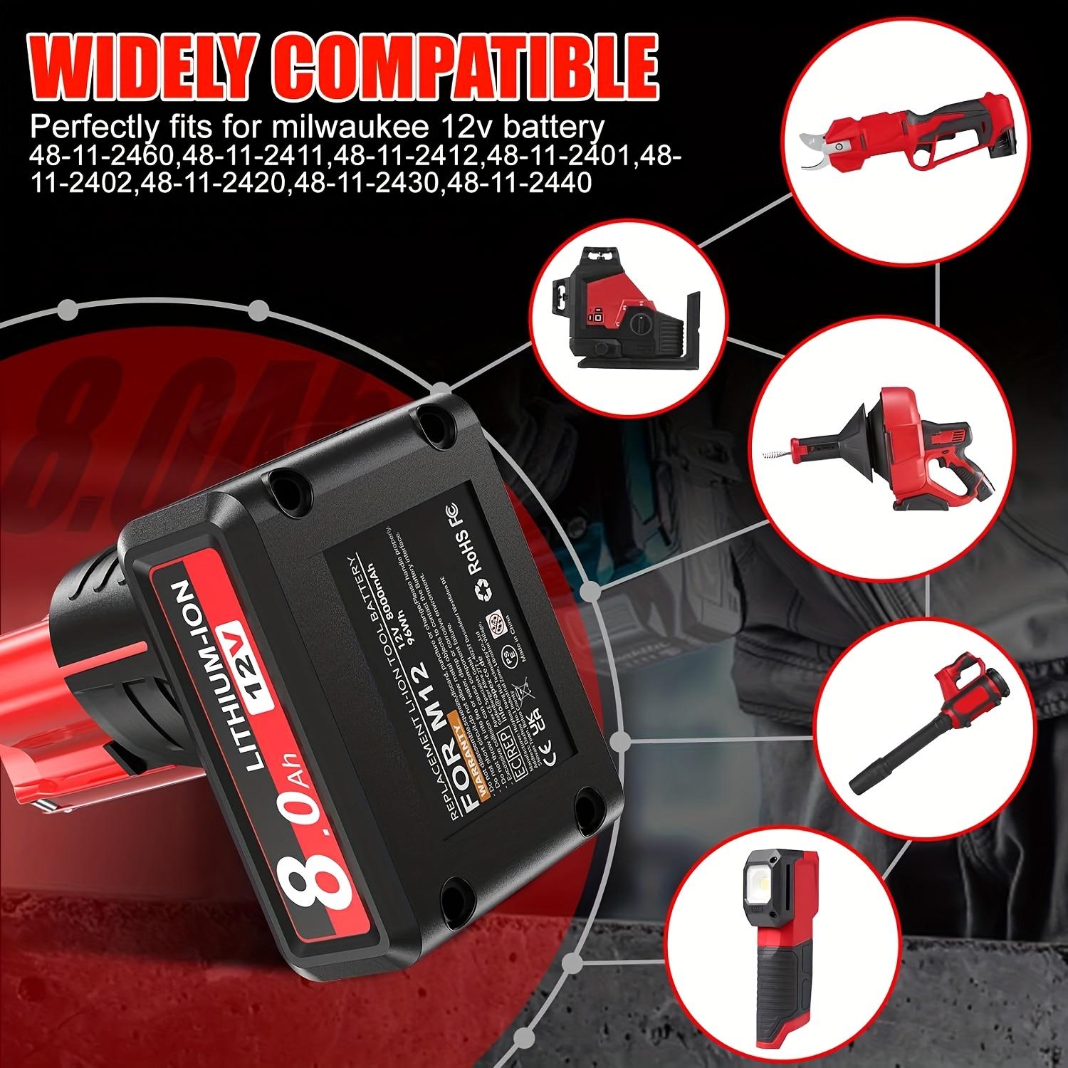4-Pack 8.0Ah Lithium-Ion Replacement Milwaukee Batteries for M12 12V Cordless Tools Compatible with 48-11-2410 48-11-2420 48-11-2411 High Output
