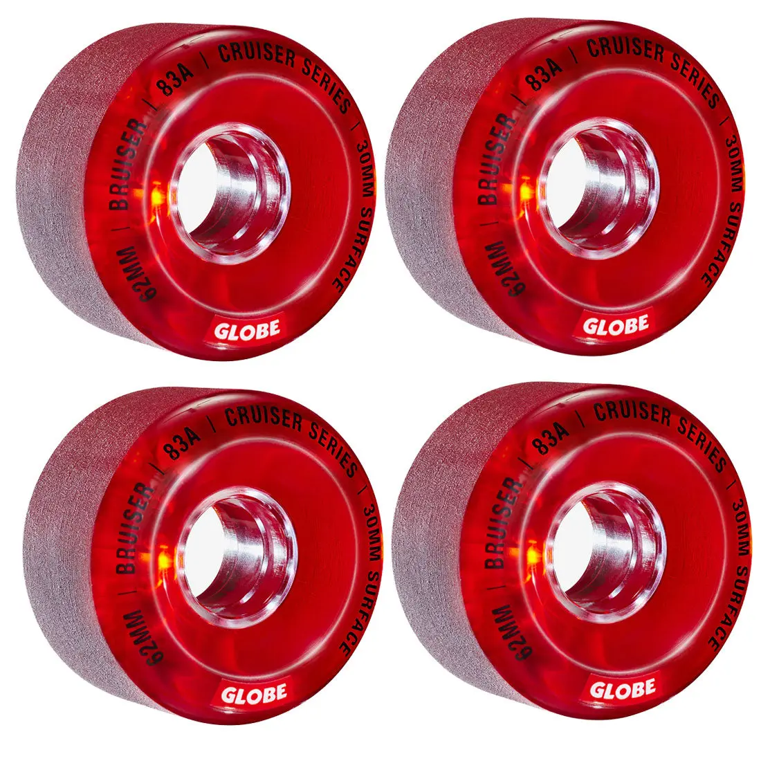 Globe Skateboard / Longboard / Cruiser Wheels Bruiser 62mm 83A Clear Red