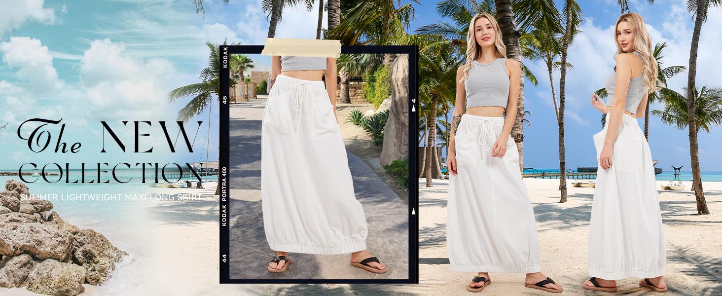 CHARTOU Women Baggy Parachute Skirt Comfy Casual Cotton Y2k Cargo Maxi Long Skirt