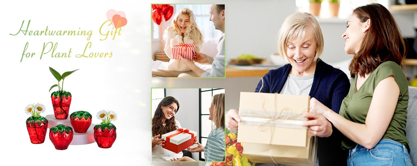 Glass Strawberry Propagation Vases for Plants: Cute Strawberry Decor for Home Kitchen Bathroom Office - Unique Indoor Hydroponic Planters Gifts for Mom Women