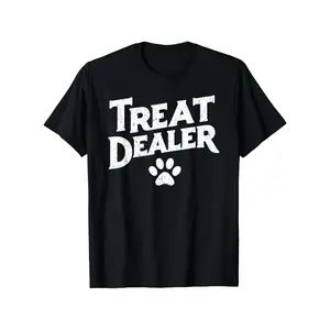 Treat Dealer Humorous Dog Lover T-Shirt - 100% Cotton, Crew Neck, Short Sleeve, Black with Paw Print Design - Ideal Gift for Men & Women, Perfect for Halloween, Thanksgiving, Christmas, Humorous Apparel, Dog Lover Clothing, Short Sleeve Shirt