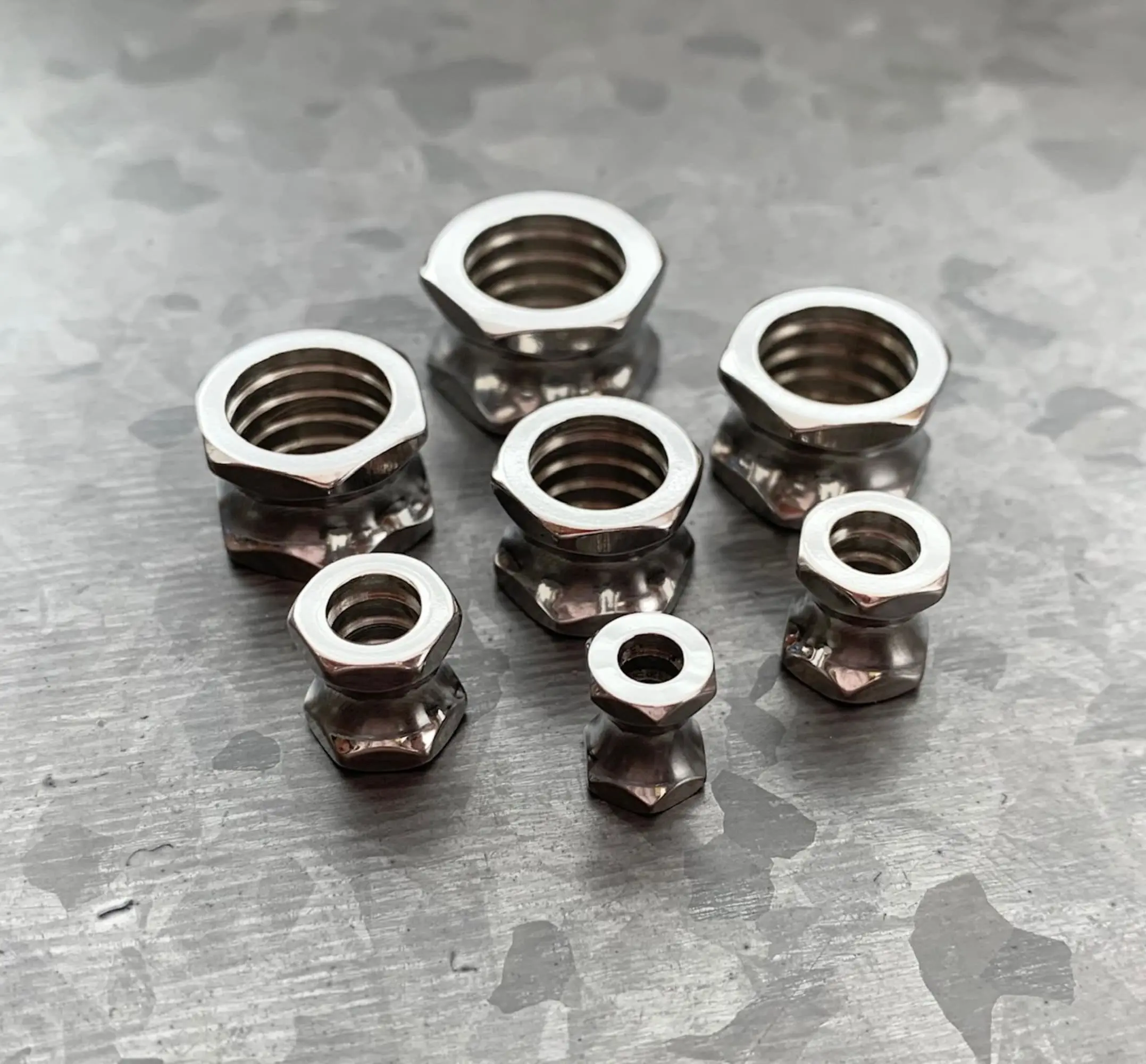 PAIR of Stunning 316L Surgical Steel Hexagon Bolt Double Flare Tunnels - Gauges 2g (6mm) thru 5/8" (16mm)