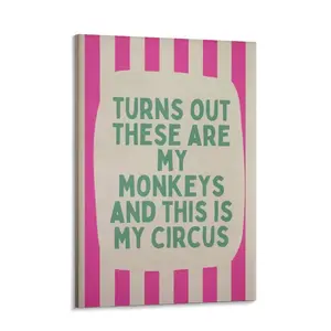 Originally These Are My Monkeys Bright Pink And Cream Stripes With Teal, Fun Canvas Painting Wall Decor, Home Bedroom Kitchen Living Room Bathroom, Hotel Cafe Office Room Decor Artwork Canvas Wall Art Poster