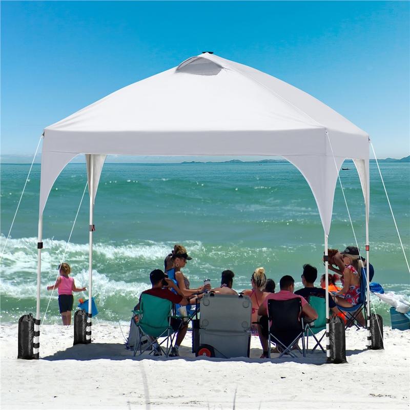 【Remote Contro Light】Yaheetech 10x10ft Pop-Up Canopy Tent with 17 Solar LED Lights, Outdoor Garden Gazebo w/Wheeled Bag, 4 Sandbags for Beach, Camping