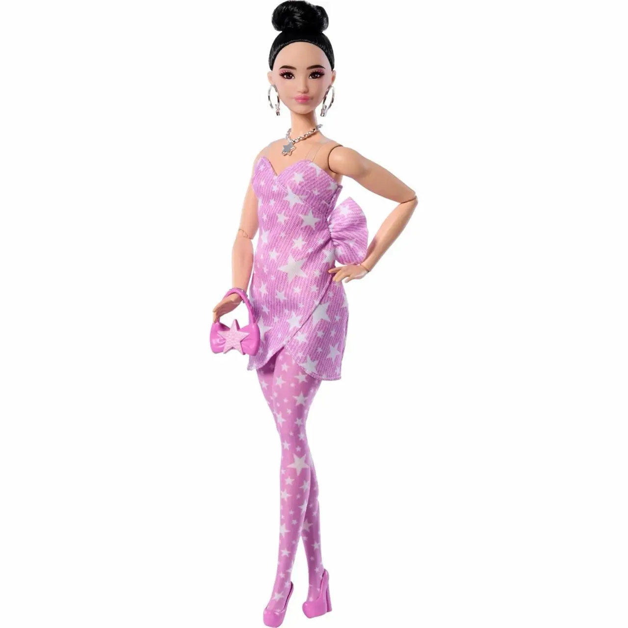 Barbie Deluxe Style Doll #11 with Pink Star Denim Dress, Accessories and Poseable Design