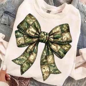 Camo Bow Sweatshirt, Patchwork Camouflage Mama Shirt, Coquette Bow Hunting Apparel, Trendy Western Camo Ribbon Jumper, Gift for Her, TikTok Shop Viral Gift for Her