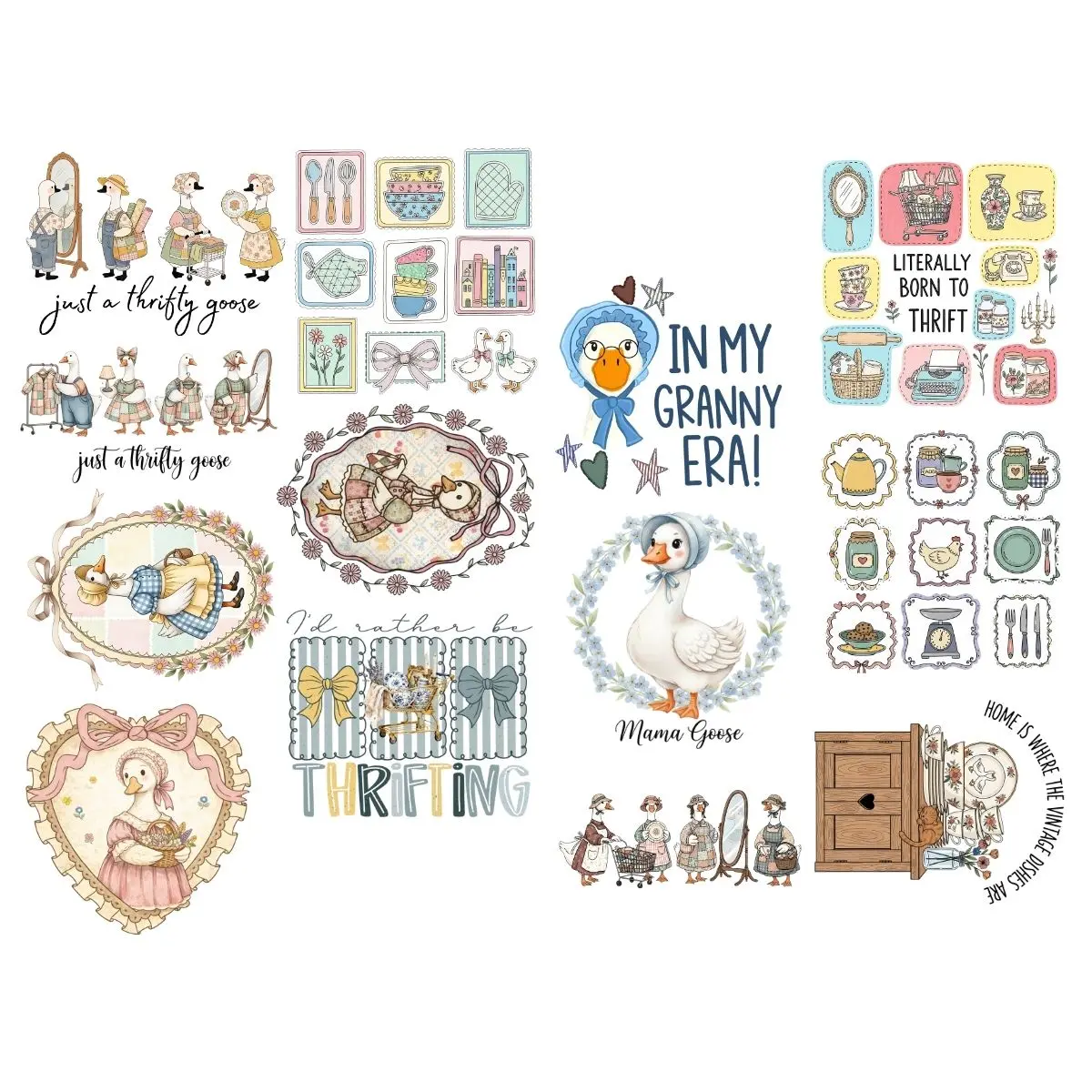 Thrifty Goose premade DTF gang sheet-13 adult prints,Thrifting Premade DTF Gang sheet,Thrifting goose transfers, Vintage heat transfer, Antique Tansfers Top Womenswear Graphic Tshirt Streetwear