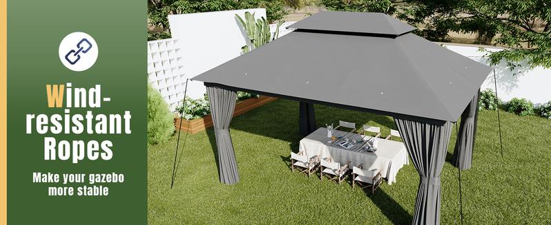 Aoxun Outdoor Gazebo for Patio 10x12 Metal Frame Canopy with Double Roofs Heavy Duty Party Tent Shelter Mosquito Netting Privacy Screen for Backyard Lawn Garden Deck