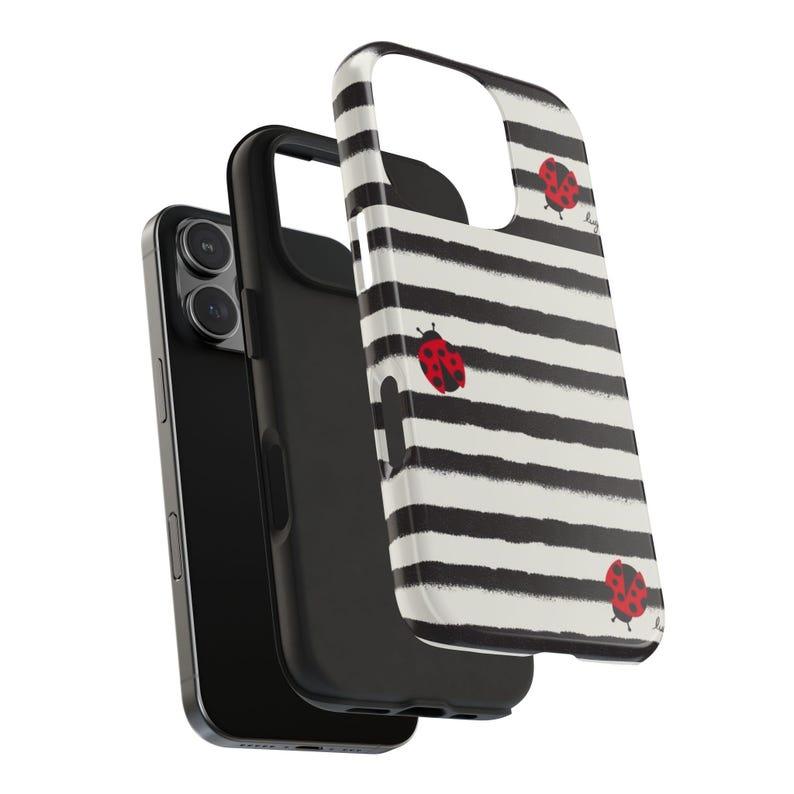Chic Stripe and Ladybug Phone Case for Stylish Protection and Trendy Design