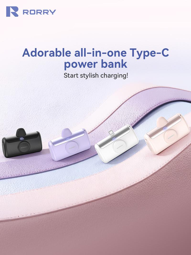 RORRY PalmGo Portable Charger 10000mAh Fast Charging Small Power Bank Travel Essential Battery Pack for iPhone 17/16/15/14/13/12/11 Series and Apple Watch Ultra/11/10/9/SE iPad Android Switch Valentinesdaygift