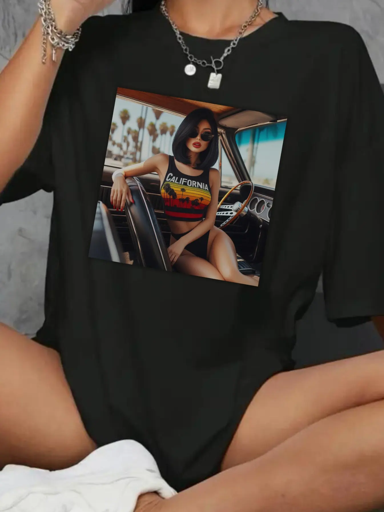 California Dreamin Graphic Tee MEXICAN BADDIE Casual Crew Neck Short Sleeve for Everyday Wear