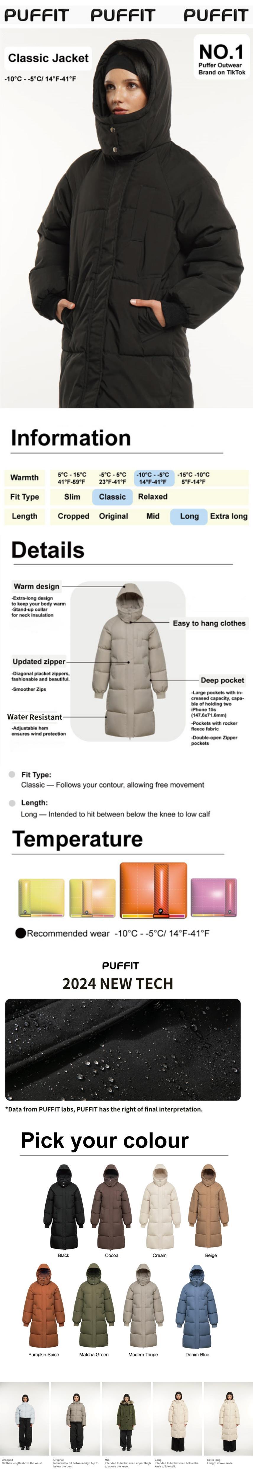 【Clearance Sale】PUFFIT Classic Hooded Long Puffer Coat Women, Long Ladies Quilted Outerwear Jacket Big Pocket, Winter Warm Basic Long Sleeve Tops Coat #FallFreshness SpringStatements