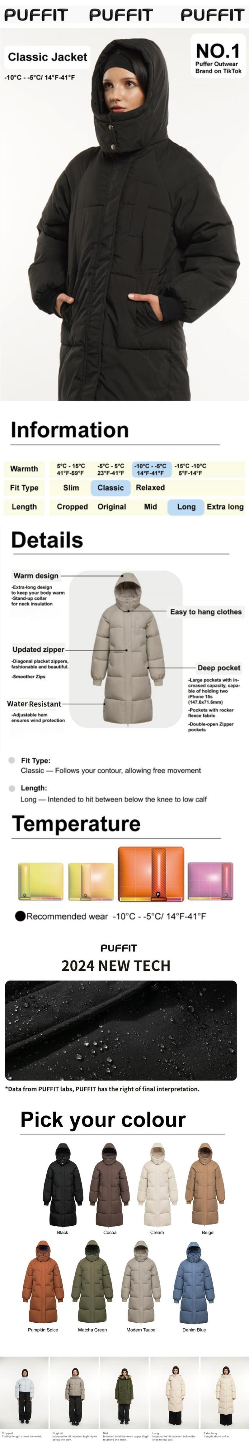 【Clearance Sale】PUFFIT Classic Hooded Long Puffer Coat Women, Long Ladies Quilted Outerwear Jacket Big Pocket, Winter Warm Basic Long Sleeve Tops Coat #FallFreshness