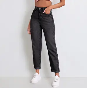 KatchMe Women's Street Mid-Rise Tapered Jeans, Cozy Fall Outfits for Lady, Chic Women's Bottom, Leisure Denim Trousers, Streetwear Outfits