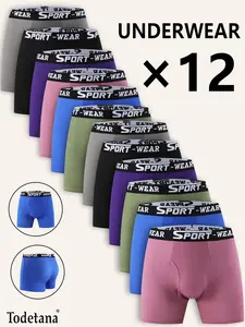 12 Pack Men's Breathable Multi-Color Boxer Briefs Original Waistband Design Soft Cotton Short Leg Underwear for Daily Wear Casual Men's Wear Comfortable All Seasons Sportswear Best Gifting Option for Husband and Families