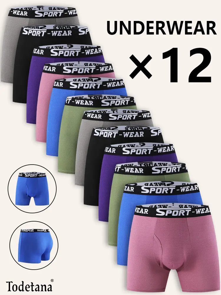 12 Pack Men's Breathable Multi-Color Boxer Briefs Original Waistband Design Soft Cotton Short Leg Underwear for Daily Wear Casual Men's Wear Comfortable All Seasons Sportswear Best Gifting Option for Husband and Families