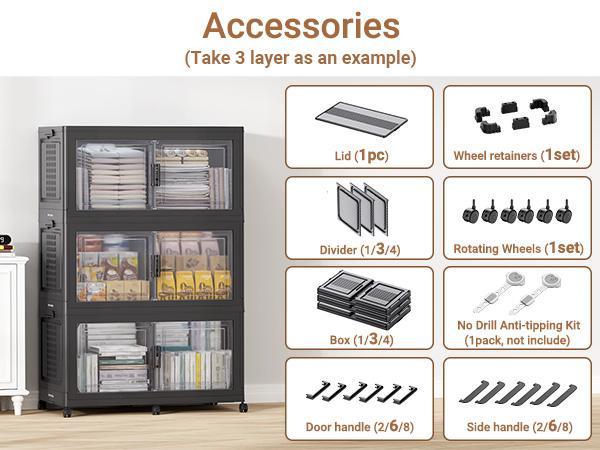 Broview V40 464Qt/600Qt/800Qt Large Stackable Storage Bins with Lid & Wheels, Extra Large Stackable Storage Bins with Dividers,19"D Closet Organizers and Storage Cabinet Shelves Collapsible Box for Home Kitchen