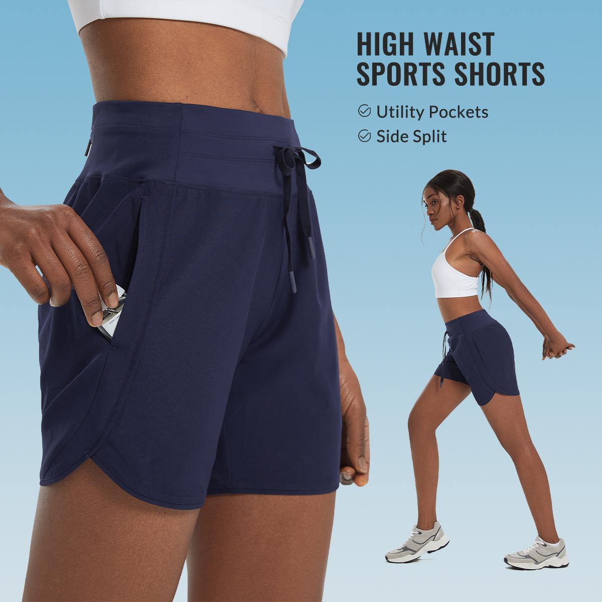 baleaf Women's 5" Workout Shorts Athletic Running Shorts High Waisted with Zipper Pocket Gym Quick Dry Hiking Sports