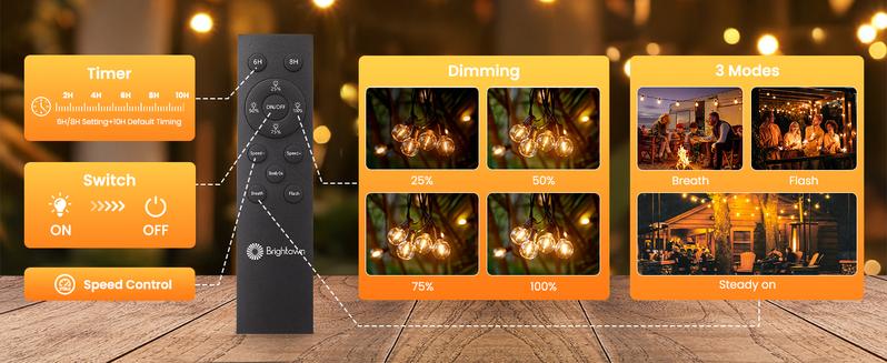 Brighttown Christmas, Halloween, 108-foot solar lights, outdoor waterproof, with remote control, 50 shatterproof LED bulbs, 3 light modes, adjustable porch, backyard, patio, garden, party
