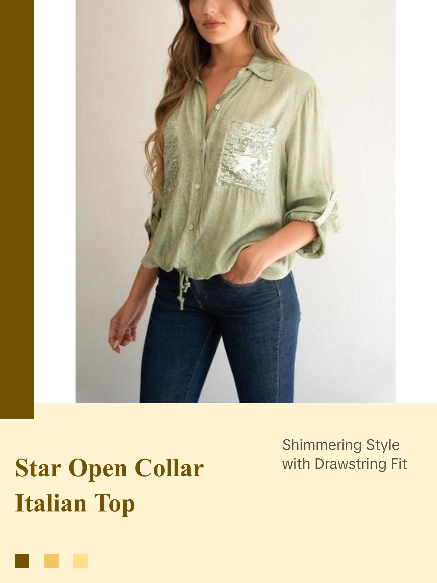 Star open collar button down Italian top