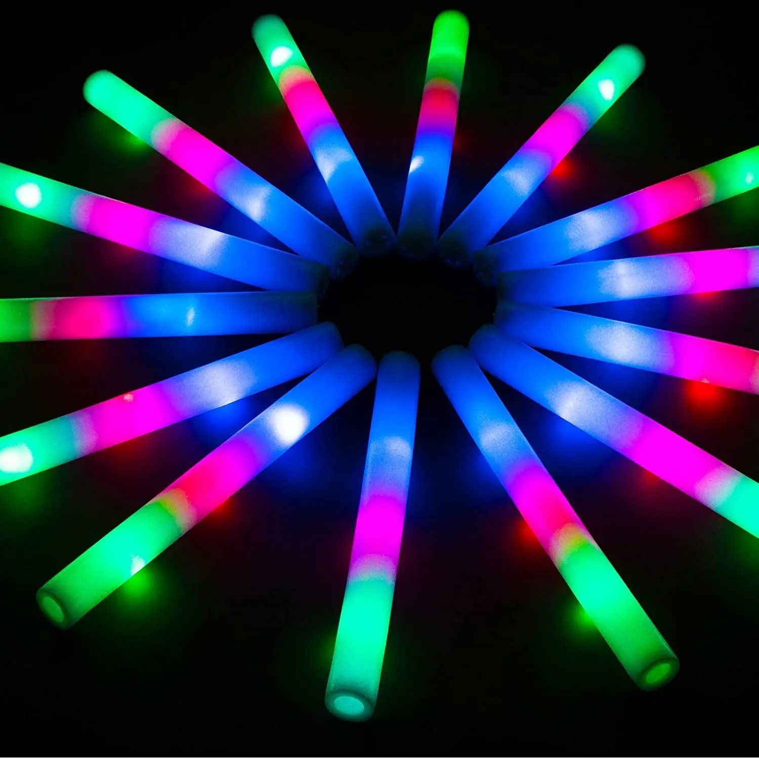 36-Pcs LED Foam Glow Sticks  3 Flashing Modes.Glow in The Dark Party Supplies for Raves, Concerts, Weddings & Birthdays， Christmas！ Gifts