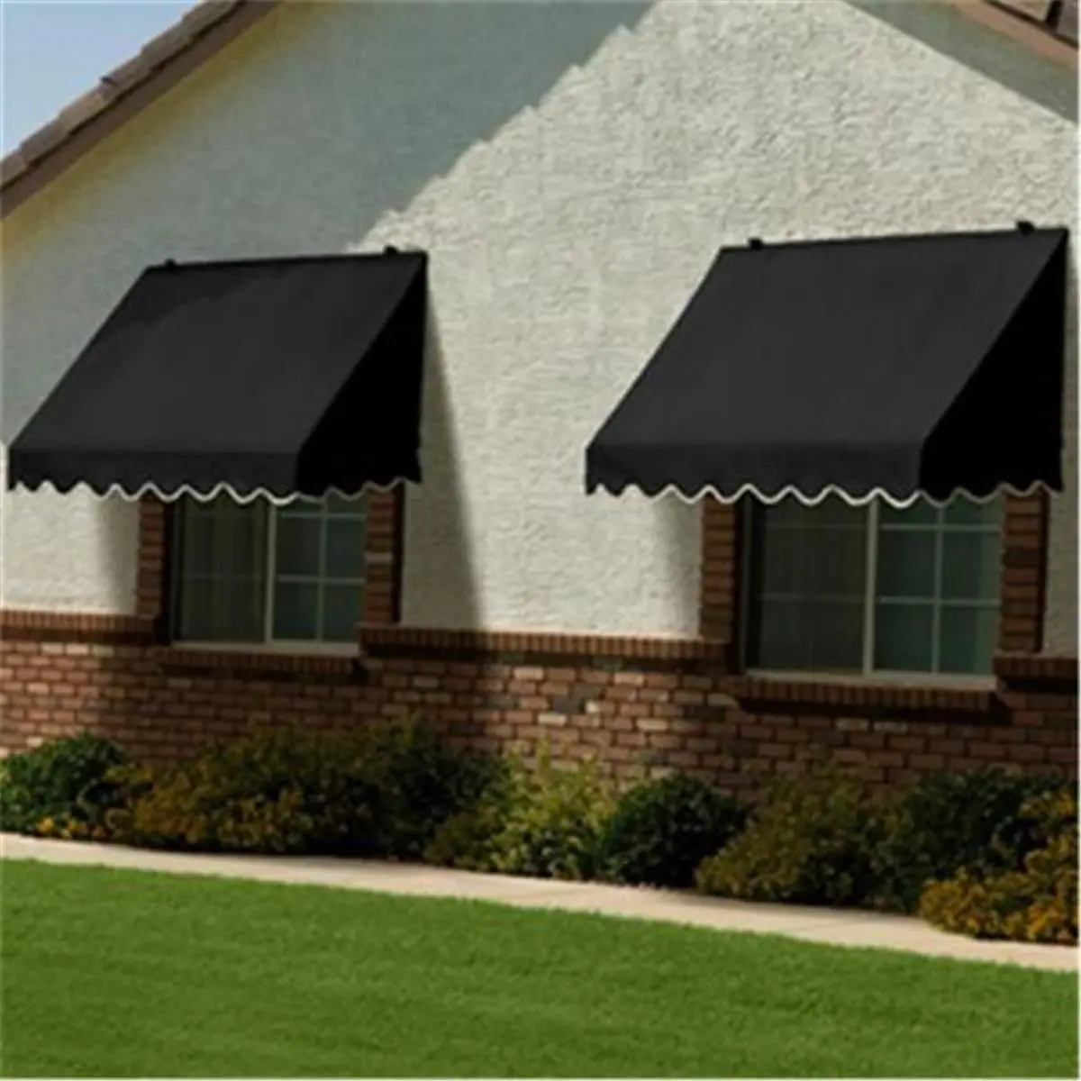 212 MAIN Traditional Outdoor Shade Awning DIY Kit - 8ft Ebony, Scalloped Edges, UV Sun Protection, Aluminum Frame, Outdoor Shade Canopy, Corrosion Resistant, Dyed Fabric, Commercial Grade Hardware, Sunshade Sun Roller Blinds, Car Exterior Accessory