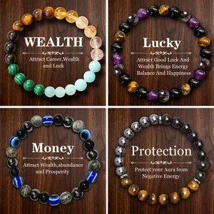 4PCS Natural Tiger Eye Beaded Bracelet, Elastic Protection Crystal Bracelet For Men And Women, Unscented Solid Jewelry Gift