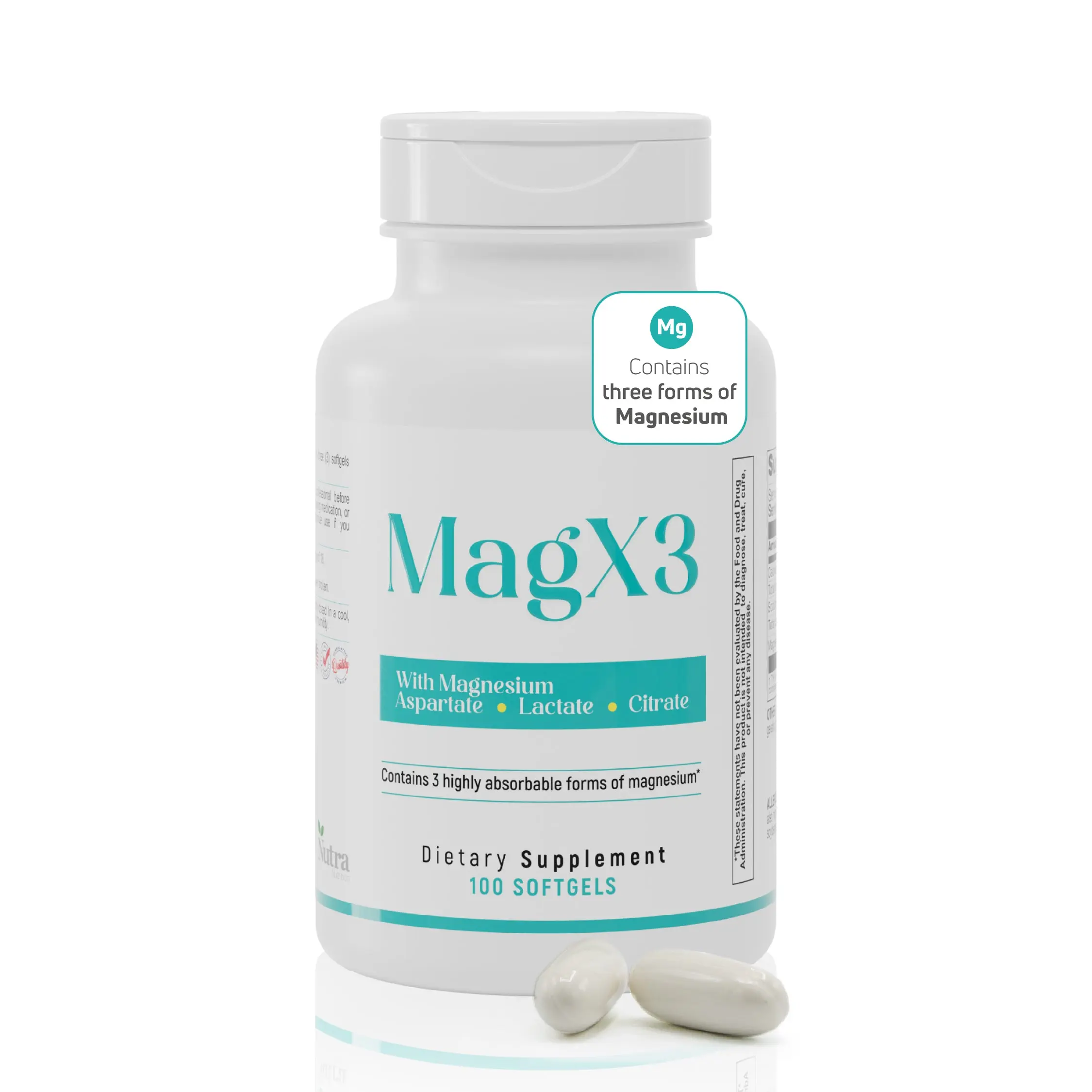 BENFIT Triple Blend Magnesium Aspartate Dietary Vitamin Supplement - 400 mg Edible Softgels, 100-Count Bottle, Daily Adult Health & Fitness Support