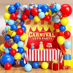 Circus Theme Balloon Garland Arch Set with Red Yellow Blue and Star Foil Balloons for Parties
