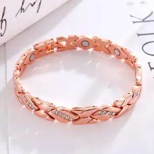 Women's leaf bracelet, pure copper magnetic bracelet with diamonds, 3500 gauss effective magnet, outdoor fun