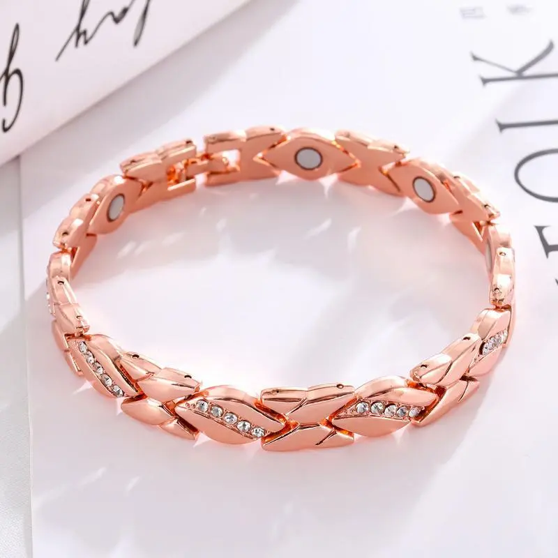 Exquisite Leaf Copper Magnetic Bangle for Women, Couple Fashion Cuff with Diamonds and 3500 Gauss Strength, Couple Magnetic Bracelet, Exquisite Bracelet, Bracelet Jewelry, Fashion Bracelet
