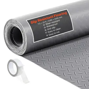 VEVOR Garage Floor Roll, 7.5 x 20 ft Garage Flooring Mat, 2.2 mm Thickened PVC Diamond Plate Floor Protector Mat with Double-sided Tape, Non-Slip, Easy to Clean for Warehouse, Gyms,Silver Gray