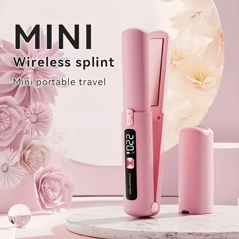 Mini Two-In-One Wireless Straightener and Curler, Portable Hair Straightener, Cordless Hair Straightener, USB Rechargeable 4500mah Battery, Anti-Scald Design, Ionic Hair Care, LCD Display, Cordless Styling