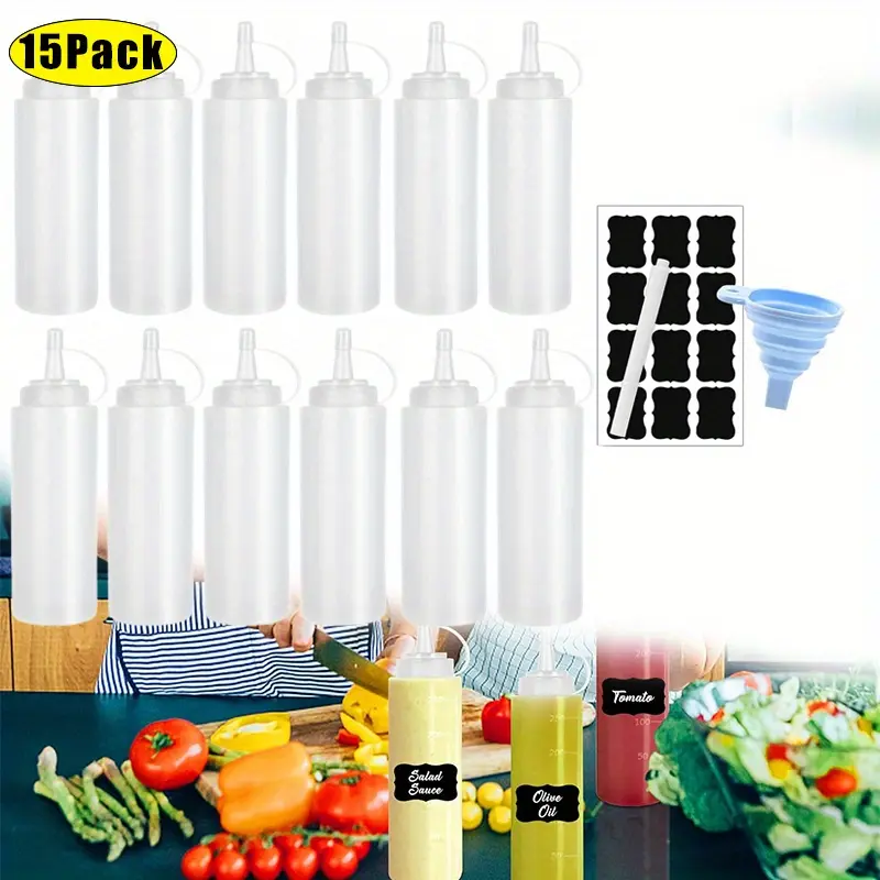 12 Pack 8 Oz Condiment Squeeze Bottles Plastic Ketchup Squeeze Squirt Bottle for Sauce, BBQ, Dressing, Paint, Workshop, Pancake Art Dispenser