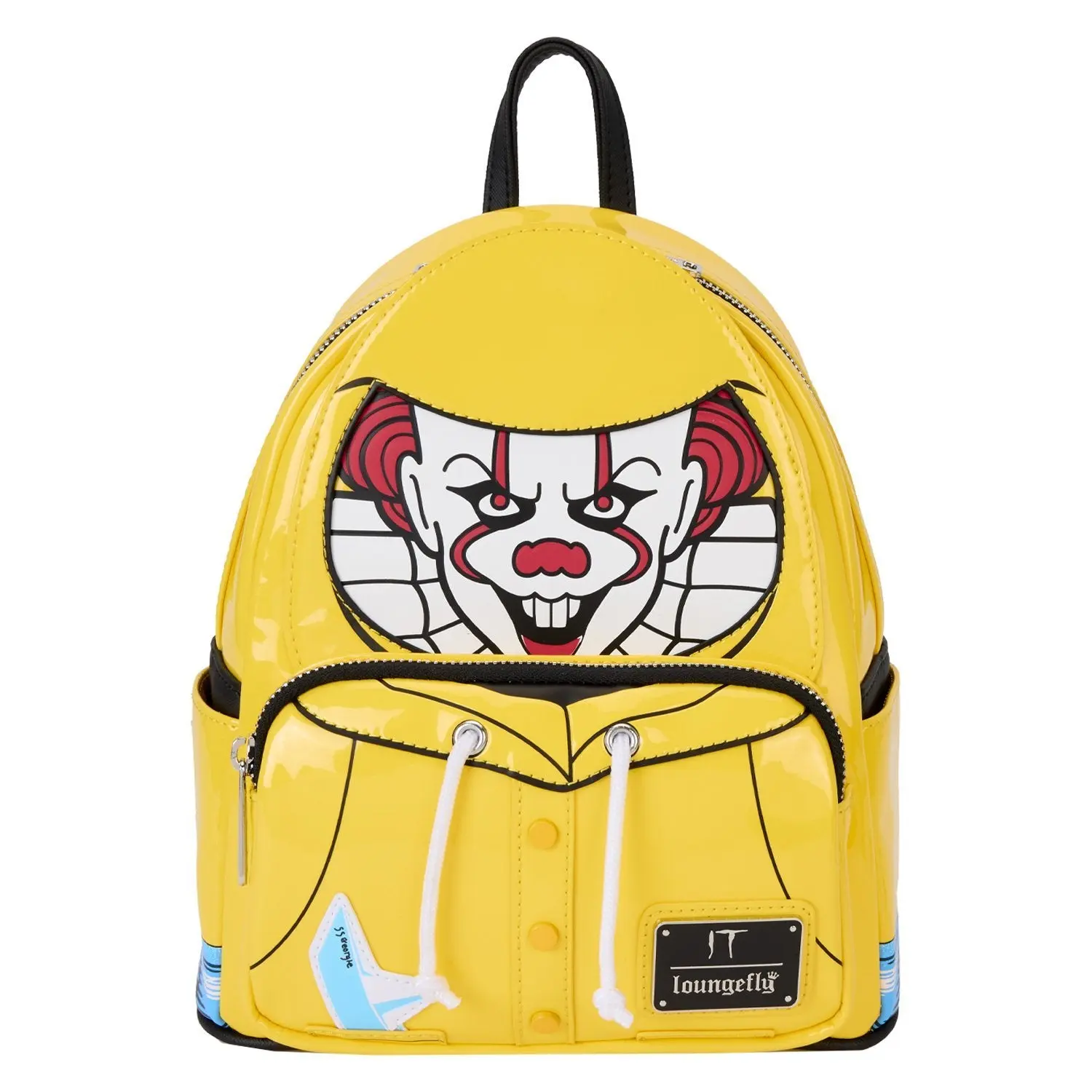 Loungefly IT Pennywise Raincoat Cosplay Mini Backpack for Women, Faux Leather Glow in the Dark Collectibles Bag, Female, Zip, Graphic, Minibackpack, 9” W X 10.5” H X 4.5” D, Character Art Backpacks, Real Buttons, Casual, Adjustable Shoulder Strap